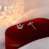 S925 Silver Hollow Crown Earrings Japanese Small Sweet Jewelry