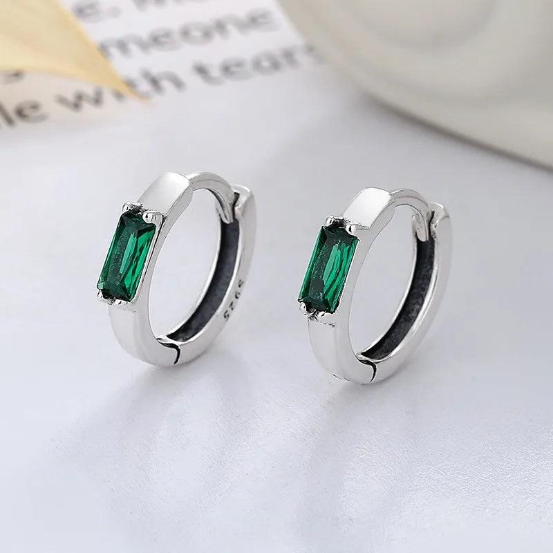 Silver Retro Green Zircon Circle Earrings Charms Jewelry Party Men Women