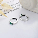 Silver Retro Green Zircon Circle Earrings Charms Jewelry Party Men Women