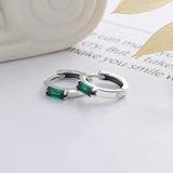Silver Retro Green Zircon Circle Earrings Charms Jewelry Party Men Women