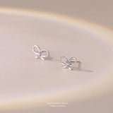 925 Silver Bow Earrings Zircon Inlaid French Retro Jewelry