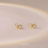 925 Silver Bow Earrings Zircon Inlaid French Retro Jewelry