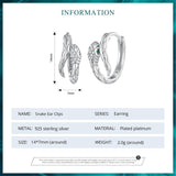 925 Sterling Silver Snake Ear Clips Green Zircons Ear Hoop Original Jewelry