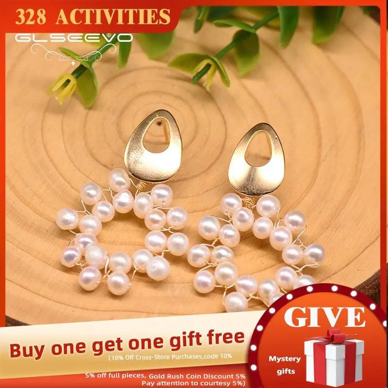Natural Fresh Water Pearl Flower Drop Earrings Wedding Fine Jewelry