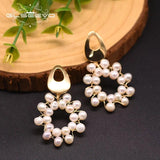 Natural Fresh Water Pearl Flower Drop Earrings Wedding Fine Jewelry