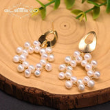 Natural Fresh Water Pearl Flower Drop Earrings Wedding Fine Jewelry