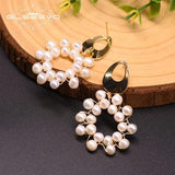 Natural Fresh Water Pearl Flower Drop Earrings Wedding Fine Jewelry