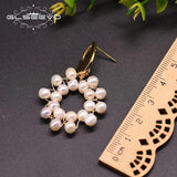 Natural Fresh Water Pearl Flower Drop Earrings Wedding Fine Jewelry