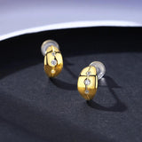 925 Silver Golden Hoop Earring CZ Cuff Huggie Boucle D'Oreille Femme Bijoux