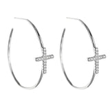 925 Silver Circle Cross Hoop Earrings Women Fine Jewelry