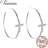 925 Silver Circle Cross Hoop Earrings Women Fine Jewelry