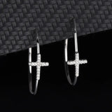 925 Silver Circle Cross Hoop Earrings Women Fine Jewelry