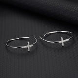 925 Silver Circle Cross Hoop Earrings Women Fine Jewelry