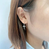 925 Silver Circle Cross Hoop Earrings Women Fine Jewelry