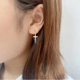 925 Silver Circle Cross Hoop Earrings Women Fine Jewelry