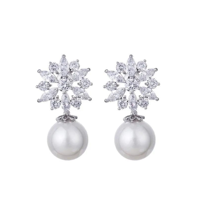 HUAMI Snowflake Pearl Pendant Stud Earrings Elegant Charm Women's Jewelry