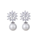 HUAMI Snowflake Pearl Pendant Stud Earrings Elegant Charm Women's Jewelry
