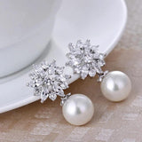 HUAMI Snowflake Pearl Pendant Stud Earrings Elegant Charm Women's Jewelry