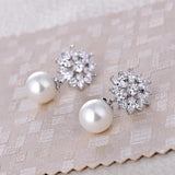 HUAMI Snowflake Pearl Pendant Stud Earrings Elegant Charm Women's Jewelry