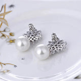 HUAMI Snowflake Pearl Pendant Stud Earrings Elegant Charm Women's Jewelry