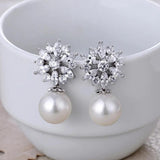 HUAMI Snowflake Pearl Pendant Stud Earrings Elegant Charm Women's Jewelry
