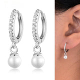 925 Silver Hoop Earring Zircon Pearl Jewelry for Women