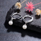 925 Silver Hoop Earring Zircon Pearl Jewelry for Women