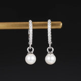 925 Silver Hoop Earring Zircon Pearl Jewelry for Women