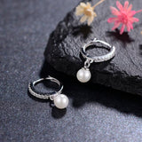 925 Silver Hoop Earring Zircon Pearl Jewelry for Women