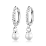 925 Silver Hoop Earring Zircon Pearl Jewelry for Women
