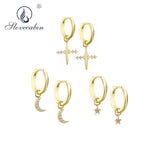 925 Silver Circle Ring Earring DIY Star Moon Pendant Hoop Women Jewelry