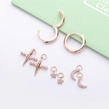 925 Silver Hoop Earrings Star Moon Cross Huggie Jewelry Women
