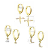 925 Silver Hoop Earrings Star Moon Cross Huggie Jewelry Women