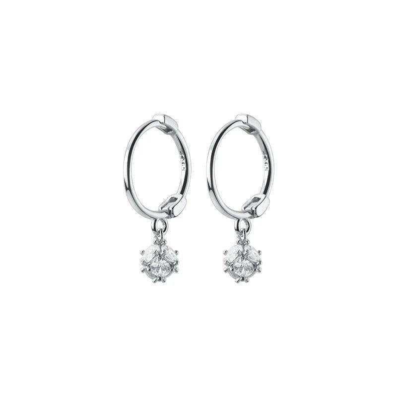925 Silver Ear Hoop Earrings Zircon Ball Short Buckle Female Jewelry