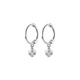 925 Silver Ear Hoop Earrings Zircon Ball Short Buckle Female Jewelry