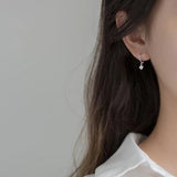 925 Silver Ear Hoop Earrings Zircon Ball Short Buckle Female Jewelry