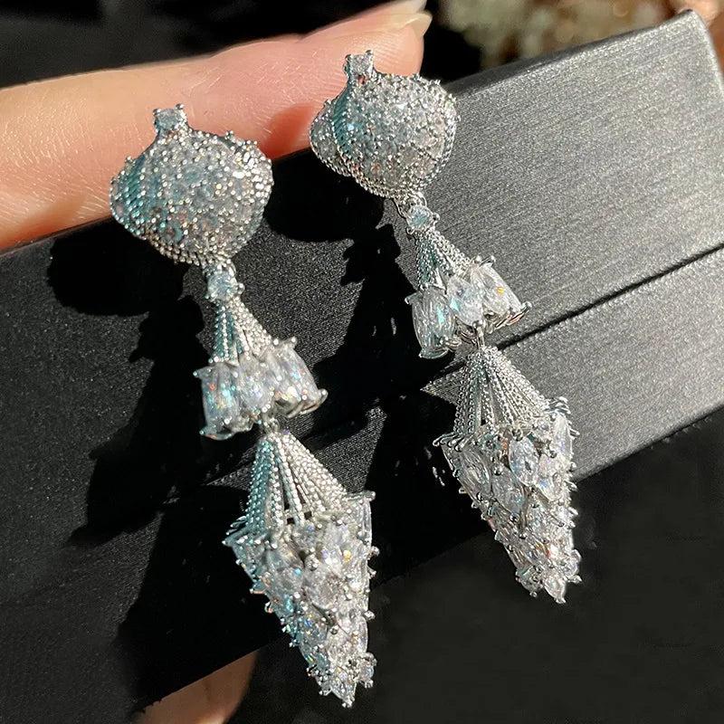 Vintage Lantern Umbrella Earrings with Zircon - Antique Jewelry