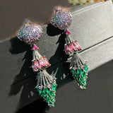 Vintage Lantern Umbrella Earrings with Zircon - Antique Jewelry