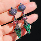 Vintage Lantern Umbrella Earrings with Zircon - Antique Jewelry