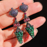Vintage Lantern Umbrella Earrings with Zircon - Antique Jewelry