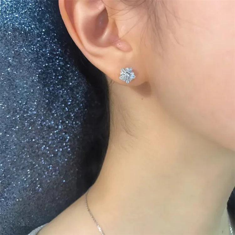 S925 Snowflake Silver Diamond Earrings Women Christmas Party Fine Jewelry