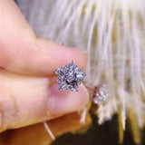 S925 Snowflake Silver Diamond Earrings Women Christmas Party Fine Jewelry