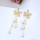 HUAMI Bowknot Drop Earrings Fine Jewelry for Women Tassels Pearl Unusual Needle