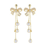 HUAMI Bowknot Drop Earrings Fine Jewelry for Women Tassels Pearl Unusual Needle
