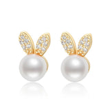 14K Filled Pearl Bunny Stud Earrings Women Party Jewelry