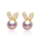 14K Filled Pearl Bunny Stud Earrings Women Party Jewelry