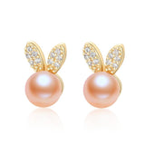 14K Filled Pearl Bunny Stud Earrings Women Party Jewelry