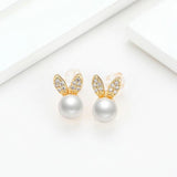 14K Filled Pearl Bunny Stud Earrings Women Party Jewelry