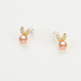14K Filled Pearl Bunny Stud Earrings Women Party Jewelry