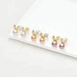 14K Filled Pearl Bunny Stud Earrings Women Party Jewelry